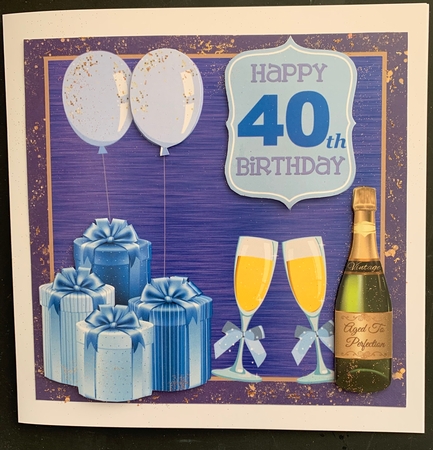 Blue Age 40 Birthday card front by Lesley Earing