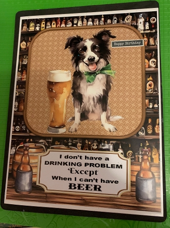 Pup with beer large topper 6 by Lesley Earing