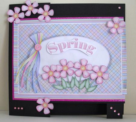 Pink Spring Flowers Card Front with Decoupage by Lesley Earing