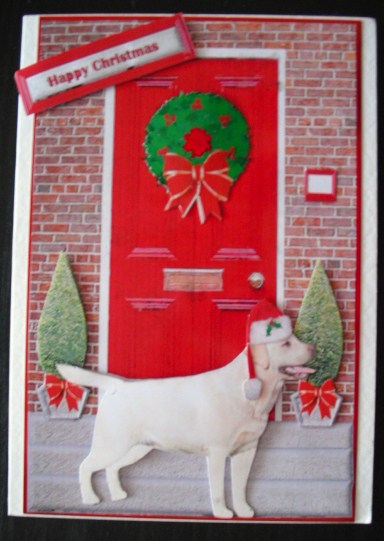 Golden Labrador Christmas Door Step by Lesley Earing