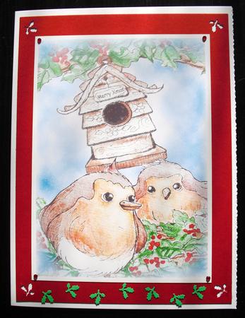 Hollyberry Wreath & Robins Card Base by Lesley Earing