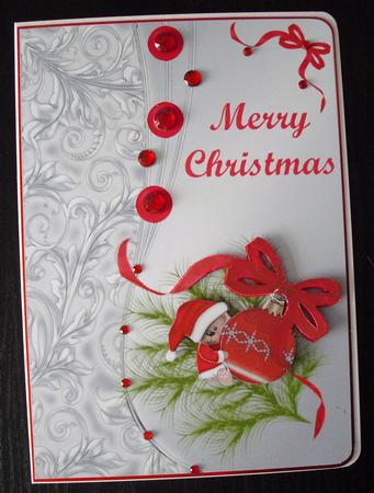 Christmas Bear & Bauble Card Front by Lesley Earing