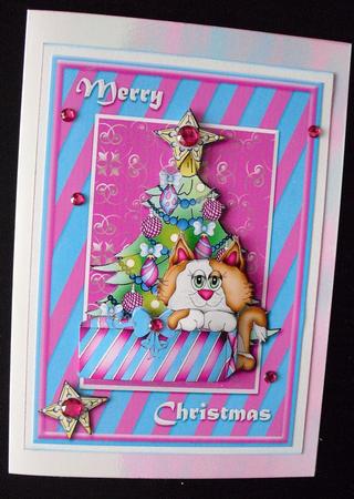 Christmas Cat with Gift Card Front by Lesley Earing