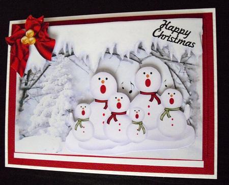 Singing Snowmen in the Snow with Bow by Lesley Earing