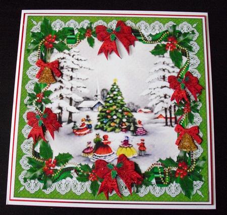 8x8 Vintage Christmas Around the Village Tree by Lesley Earing