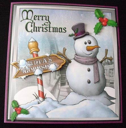 Snowman with Santa's Grotto Sign 8x8 by Lesley Earing