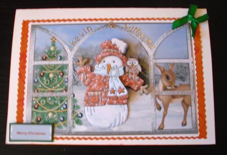 Snowman with an Owl Window View Card with Decoupage by Lesley Earing