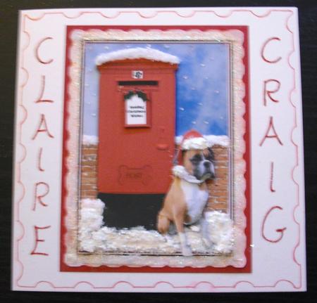 Boxer Dog Christmas Post Box Scene by Lesley Earing