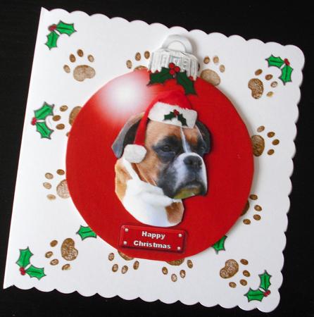 Boxer Dog Christmas Bauble Decoupage by Lesley Earing