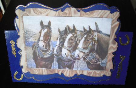Lovely Vintage Shire Horses in Wooden Frame A4 by Lesley Earing