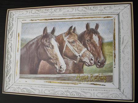 Vintage Horses Grazing, in Old Frame, A4 by Lesley Earing