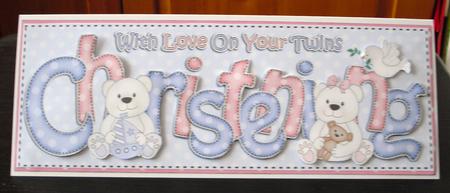 Large Dl Twins Christening Teddies 3D Decoupage by Lesley Earing