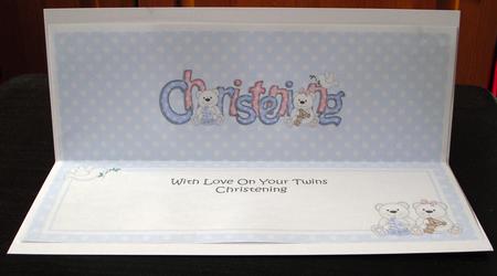 Large Dl Twins Christening Teddies Insert by Lesley Earing
