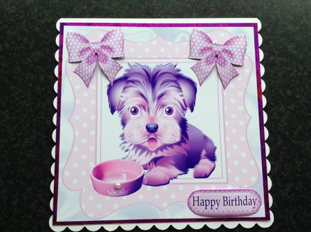 Cute Little Yorkshire Terrier with Princess Dish & Bows 8x8 by Lesley Earing