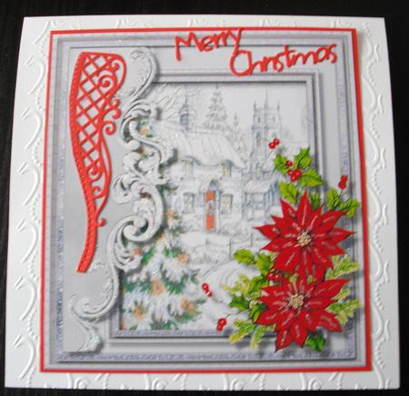 Lovely Silver Card with Red Poinsettias  by Lesley Earing