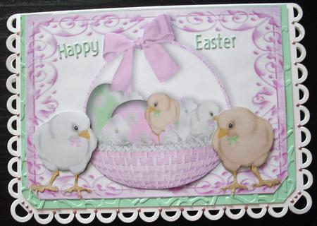 Cute Little Basket of Chicks and Easter Eggs by Lesley Earing