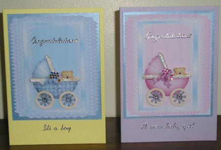 Baby Prams Pink and Blue by Lesley Williams