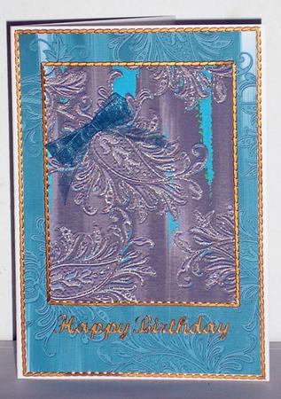 Dusky Teal Painted Embossed Leaf A4 Backing Paper by Lesley Williams