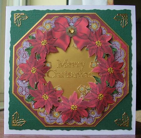 Red Poinsettia Gold Octagon 8in Picture Shaker Frame by Lesley Williams