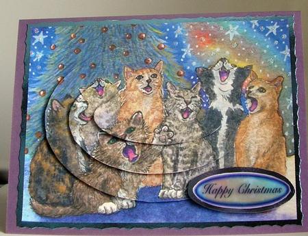 Cats Singing Carols. Meowy Christmas! Oval Pyramid by Lesley Williams