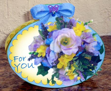 Wobble Card Roses in Blue with Stacker and Decoupaged Bow by Lesley Williams
