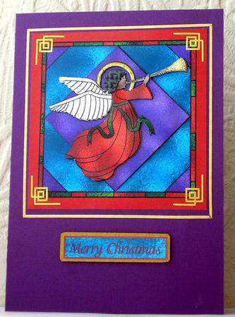 Stained Glass Angel Card Front with Decoupage by Lesley Williams