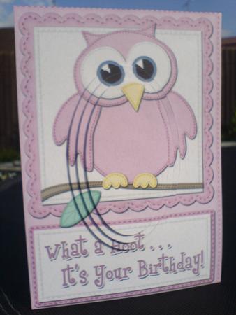 A5 What a Hoot Owl Birthday Oval Pyramage Topper by Lianne Elvidge
