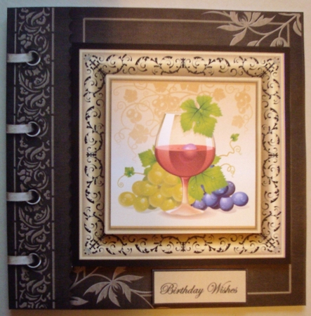 Wine and Grapes Card Front with Topper and Decoupage by Linda Fraser
