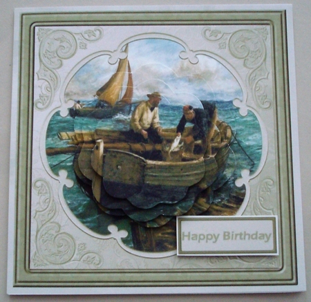 Vintage Fishing Boat Card with Petal Stacker by Linda Fraser