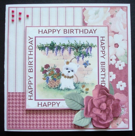 8x8 Westie in the Garden with Decoupage by Linda Fraser