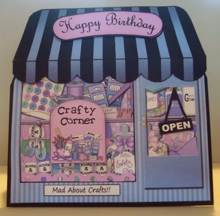 3D Little Craft Shop Window Pop Up Card & Decoupage by Linda Fraser