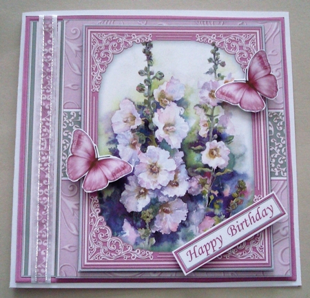 HOLLYHOCKS & BUTTERFLIES All Occasions Quick Card & Insert Mini Kit by Linda Fraser
