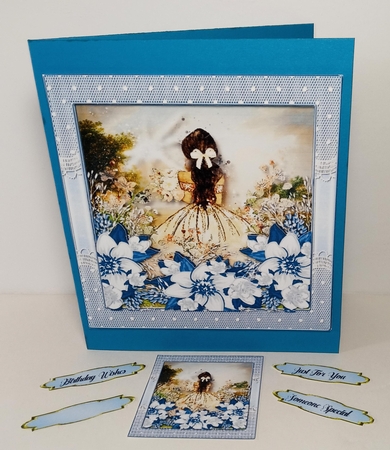  Beautiful Artsy Lady with Blue Flowers by Linda Garnett