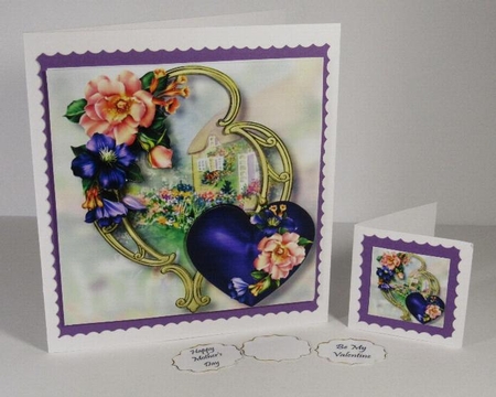 Hearts & Flowers On Golden Frame - Summer Blooms 8x8 by Linda Garnett