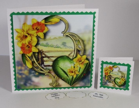 Hearts & Flowers On Golden Frame - Daffodils 8x8 by Linda Garnett