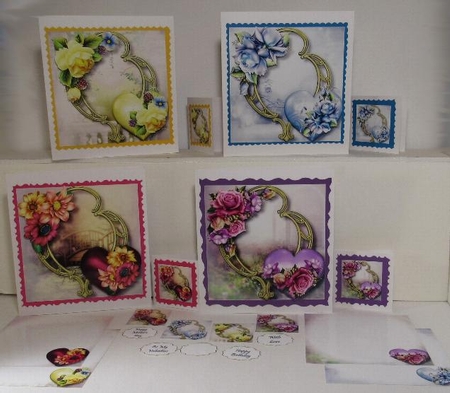 Hearts & Flowers On Golden Frame Bumper Kit 2 by Linda Garnett