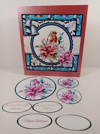 Shabby Chic Christmas 11/Robin & Poinsettias 6 x 6 Card Front with Toppers and Sentiments by Linda Garnett