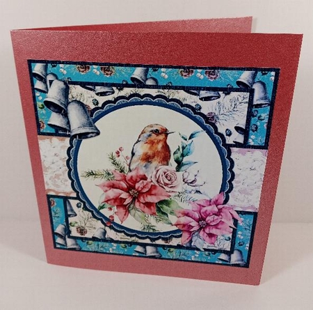 Shabby Chic Christmas 11/Robin & Poinsettias 6 x 6 Card Front with Toppers and Sentiments by Linda Garnett