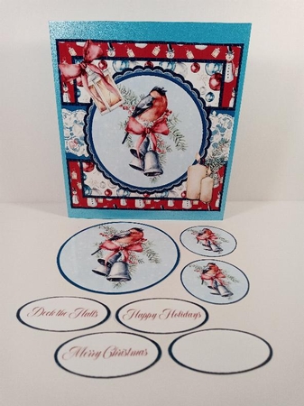 Shabby Chic Christmas 14/Bullfinch & Bells 6 x 6 Card Front with Toppers and Sentiments by Linda Garnett