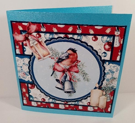 Shabby Chic Christmas 14/Bullfinch & Bells 6 x 6 Card Front with Toppers and Sentiments by Linda Garnett