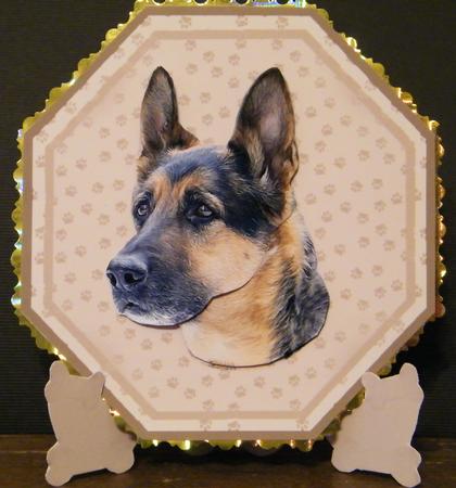 German Shepherd Plate Shaped Card & Stand by LINDA HAMMOND