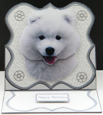 Samoyed Puppy Plate Shaped Card & Stand by LINDA HAMMOND