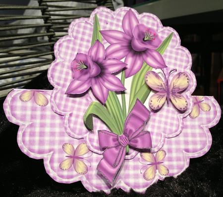 Purple Daffodils with Butterflies and Bows Rocker Card by Linda Rowlands