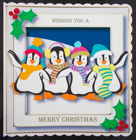 Dancing Christmas Penguins 8x8 by Linda Short