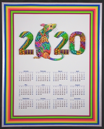 2020  calendar portrait Zentangle Rat 1 by Linda Short