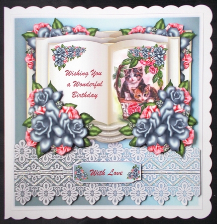 3 D  Kittens Book Vintage Roses by Linda Short