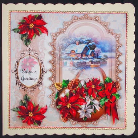 Poinsettia Christmas Basket Card Front With Decoupage by Linda Short