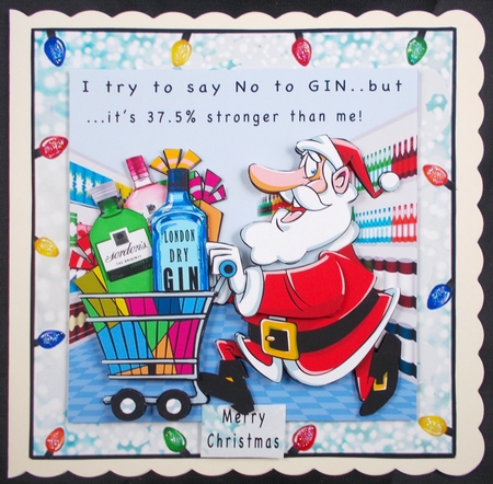 I Try To Say No To GIN Santa - Decoupage by Linda Short