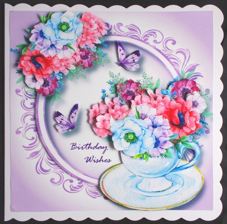 Watercolour Teacup & Flowers 2 8x8 by Linda Short