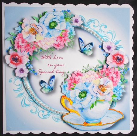 Watercolour Teacup & Flowers 8x8 by Linda Short